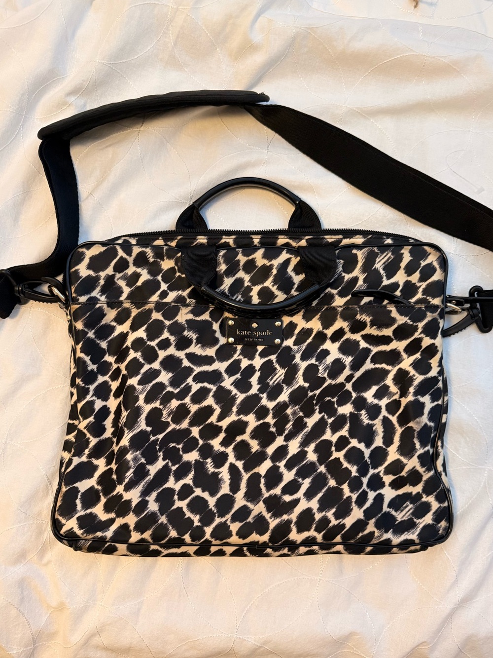 Kate Spade Leopard Print Black and Cream Laptop Briefcase